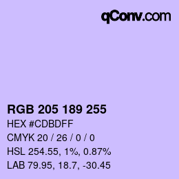 Color code: RGB 205 189 255 | qconv.com