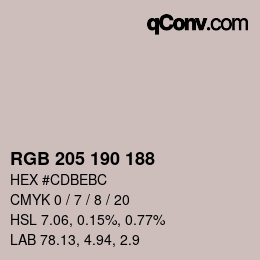 Farbcode: RGB 205 190 188 | qconv.com