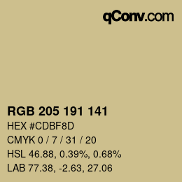 Color code: RGB 205 191 141 | qconv.com