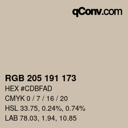 Farbcode: RGB 205 191 173 | qconv.com