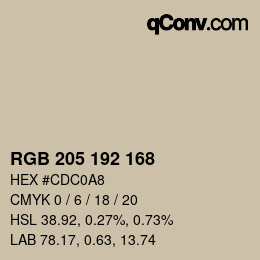 颜色代码: RGB 205 192 168 | qconv.com