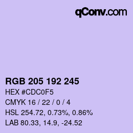 Color code: RGB 205 192 245 | qconv.com