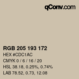 カラーコード: RGB 205 193 172 | qconv.com