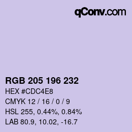 Color code: RGB 205 196 232 | qconv.com