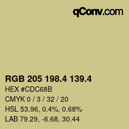 カラーコード: RGB 205 198.4 139.4 | qconv.com