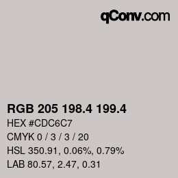 カラーコード: RGB 205 198.4 199.4 | qconv.com