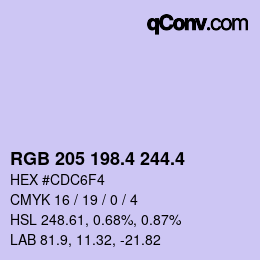 カラーコード: RGB 205 198.4 244.4 | qconv.com