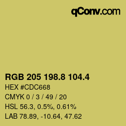 カラーコード: RGB 205 198.8 104.4 | qconv.com