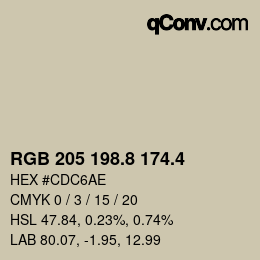 カラーコード: RGB 205 198.8 174.4 | qconv.com