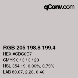 カラーコード: RGB 205 198.8 199.4 | qconv.com