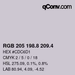 カラーコード: RGB 205 198.8 209.4 | qconv.com