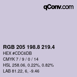 カラーコード: RGB 205 198.8 219.4 | qconv.com