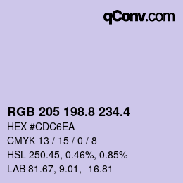 カラーコード: RGB 205 198.8 234.4 | qconv.com