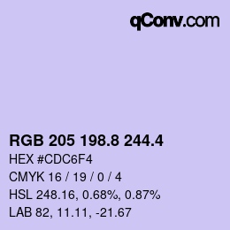カラーコード: RGB 205 198.8 244.4 | qconv.com
