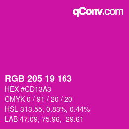 颜色代码: RGB 205 19 163 | qconv.com