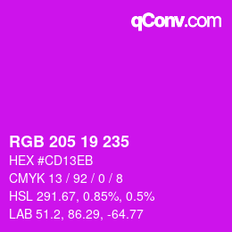 Color code: RGB 205 19 235 | qconv.com