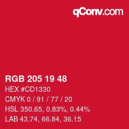 カラーコード: RGB 205 19 48 | qconv.com