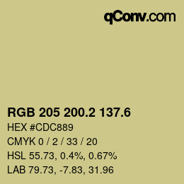 カラーコード: RGB 205 200.2 137.6 | qconv.com