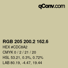 カラーコード: RGB 205 200.2 162.6 | qconv.com