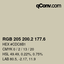 カラーコード: RGB 205 200.2 177.6 | qconv.com