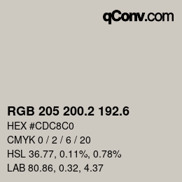 カラーコード: RGB 205 200.2 192.6 | qconv.com