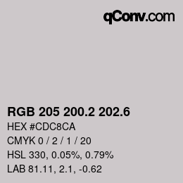 カラーコード: RGB 205 200.2 202.6 | qconv.com