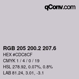 カラーコード: RGB 205 200.2 207.6 | qconv.com