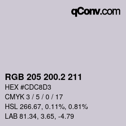 カラーコード: RGB 205 200.2 211 | qconv.com