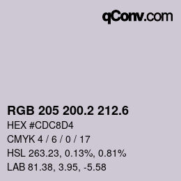 カラーコード: RGB 205 200.2 212.6 | qconv.com
