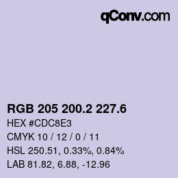 カラーコード: RGB 205 200.2 227.6 | qconv.com