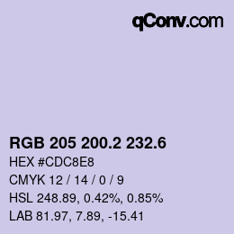 カラーコード: RGB 205 200.2 232.6 | qconv.com