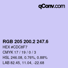 カラーコード: RGB 205 200.2 247.6 | qconv.com