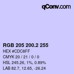 カラーコード: RGB 205 200.2 255 | qconv.com