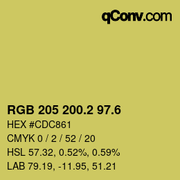 カラーコード: RGB 205 200.2 97.6 | qconv.com