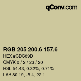 カラーコード: RGB 205 200.6 157.6 | qconv.com