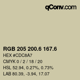 カラーコード: RGB 205 200.6 167.6 | qconv.com
