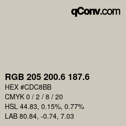 カラーコード: RGB 205 200.6 187.6 | qconv.com