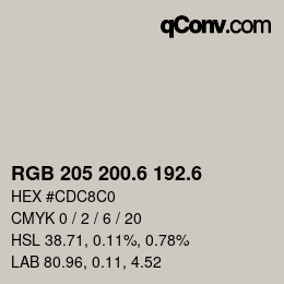 カラーコード: RGB 205 200.6 192.6 | qconv.com