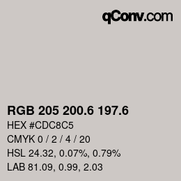 カラーコード: RGB 205 200.6 197.6 | qconv.com