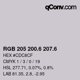 カラーコード: RGB 205 200.6 207.6 | qconv.com