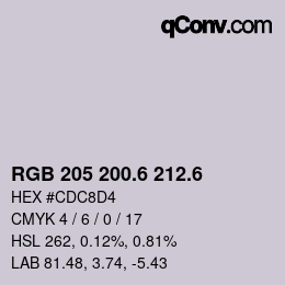 カラーコード: RGB 205 200.6 212.6 | qconv.com