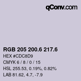 カラーコード: RGB 205 200.6 217.6 | qconv.com