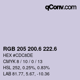 カラーコード: RGB 205 200.6 222.6 | qconv.com