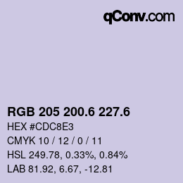 カラーコード: RGB 205 200.6 227.6 | qconv.com