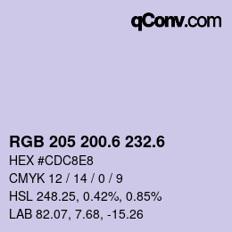 カラーコード: RGB 205 200.6 232.6 | qconv.com