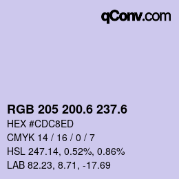 カラーコード: RGB 205 200.6 237.6 | qconv.com