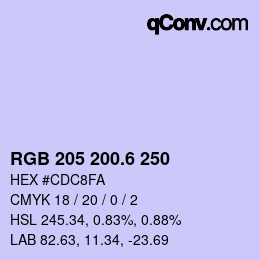 カラーコード: RGB 205 200.6 250 | qconv.com