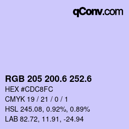 カラーコード: RGB 205 200.6 252.6 | qconv.com