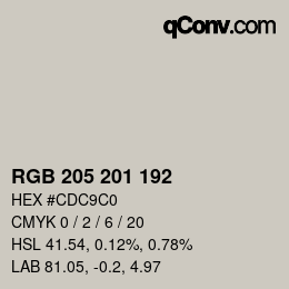 Color code: RGB 205 201 192 | qconv.com