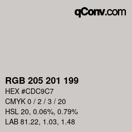 Color code: RGB 205 201 199 | qconv.com